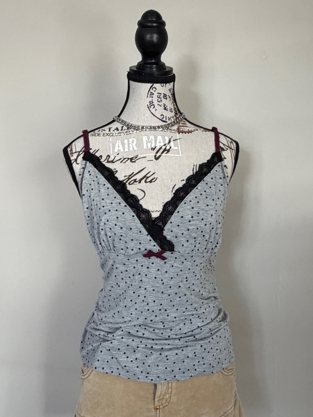 denver hayes grey polka dot lace cami | y2k camsiole tank